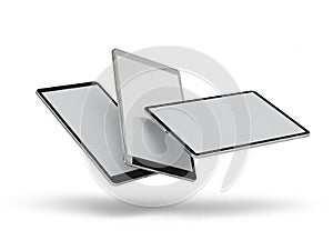 Three tablets floating in space