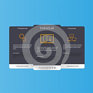 Three tariffs banners. Web pricing table. Vector design for web app. Price list.
