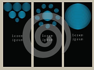 Three template for text, cards, banners with blue spheres bulk