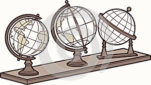 Three Terrestrial Globes World Map Learning, vector design Generative AI