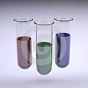 Three testtubes with colored liquid inside
