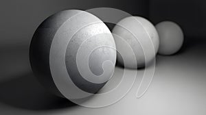 Three textured spheres on a soft gradient background