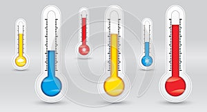 Three thermometers with different temperatures, measure diagnostic, cold, medium, hot