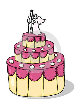 Three tier wedding cake isolated illustration on white background