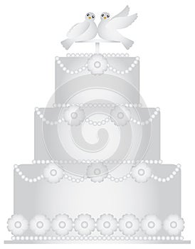 Three Tier Wedding Cake with Pair of Doves