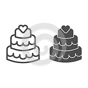 Three tiered cake line and solid icon, Birthday cupcake concept, Sweet dessert sign on white background, Three tier cake