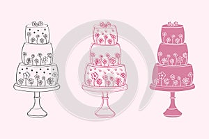 Three tiered cakes displayed on the table