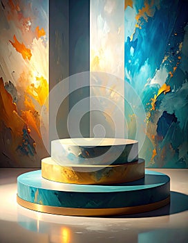 Three Tiered Teal and Gold Product Display Platform