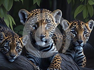 Three tiger cubs at a family gathering