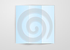 Three times folded light blue paper sheet placed on white background. Square card template design vector isolated with shadow