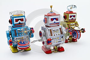 Three Tin Toy Robots