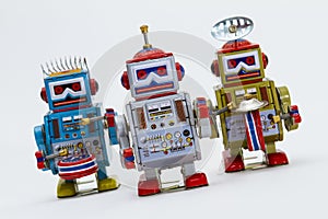 Three Tin Toy Robots