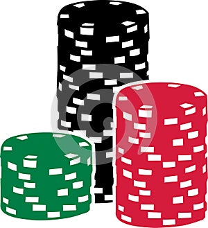 Three towers of poker chips winning