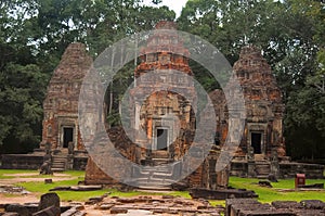 Three towers, Prasat Preah Ko, The Sacred Ox, Roluos, Cambodia. Circa Late 9th century. Dedicated to Shiva