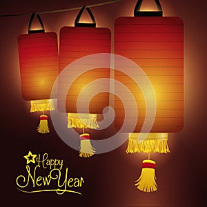 Three Traditional Chinese Lanterns for New Year, Vector Illustration