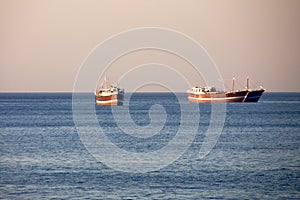 Traditional omani ships in Khasab Oman photo