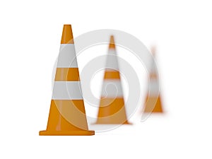 Three traffic cones with bokeh effect