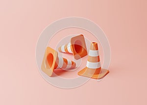 Three traffic cones on pink background