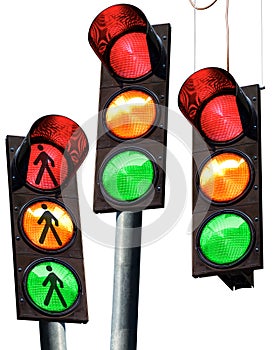 Three Traffic Lights Isolated on White Background