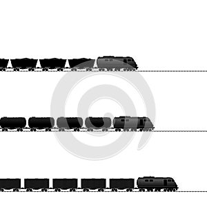 Three train with powered locomotive, cisterns oil