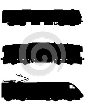 Three trains silhouettes