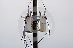 Transformers mounted to utility pole