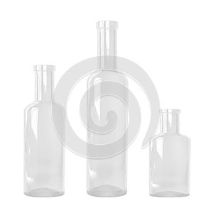 Three transparent bottles in different sizes