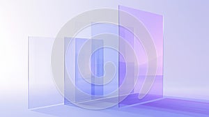 Three rectangular transparent glass blocks with a gradient, translucent color background. The glass material creates