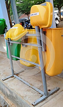 Three trash cans with different functions