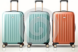 Three travel suitcase icons - set of white, blue, and red luggage symbols for travel concepts photo