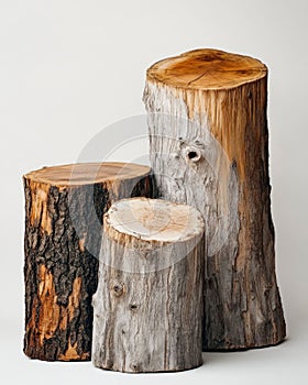 Three Tree Stumps Isolated on White Background. Generative ai