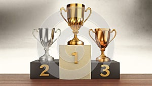 Three Trophies or Cups on the Podium of the Winners - Generative Ai