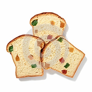 Three Turkish Delight Sweet Bread Slices on White Background