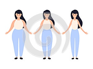 Three type women figure fat, slim and thin.