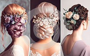 Three types of festive evening hairstyles using braids and fresh flowers