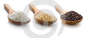 Three types of rice in the wooden spoons