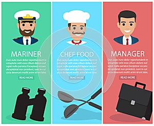 Three Upright Images of Professions with Equipment
