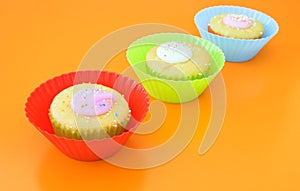 Three vanilla muffins