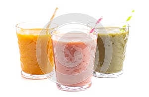 Three Varieties of Healthy Smoothies on a White Background