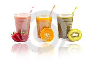 Three Varieties of Healthy Smoothies on a White Background