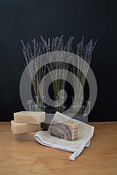 Three Vases of Lavender and Four Bars of Soap