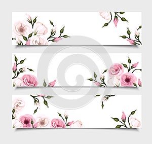 Three vector banners with pink lisianthus flowers. photo