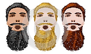 Three Vector Bearded Men Faces photo