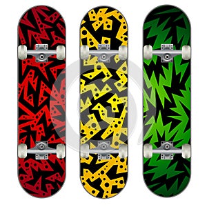Three vector skateboard colorful designs