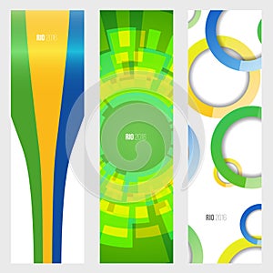 Three vertical banner in brazil flag color style.