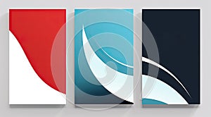 Three vertical banners with a red, blue and white colors