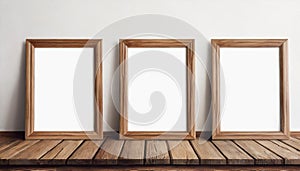 Three vertical modern black frame mock up in a white room, 3d illustration of a white wall render