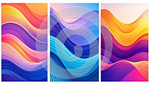 Abstract gradient waves with thin lines background