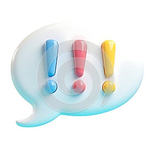 Colorful exclamation marks in a speech bubble on white background photo