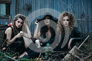 Three vintage witches gathered for the Sabbat